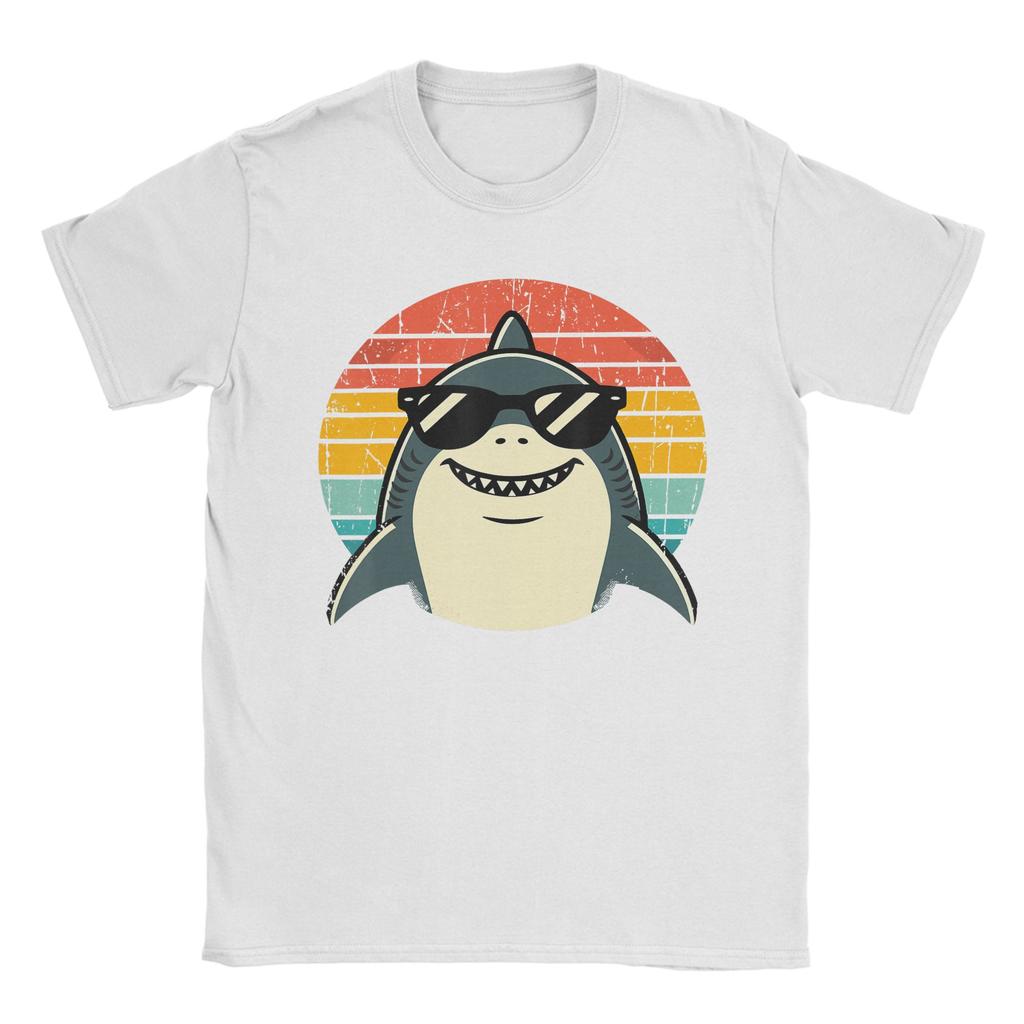 Shark with Sunglasses Animal Sharks Unisexs T Shirt Novelty Tee Shirt Short Sleeve Round Collar TShirts Cotton Printed Clothes