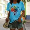 Lady CLothes Crew Neck Short Sleeve Watercolor StyleColorful Butterfly Tree Print T Shirt Women's Outfits Casual Daily Wear