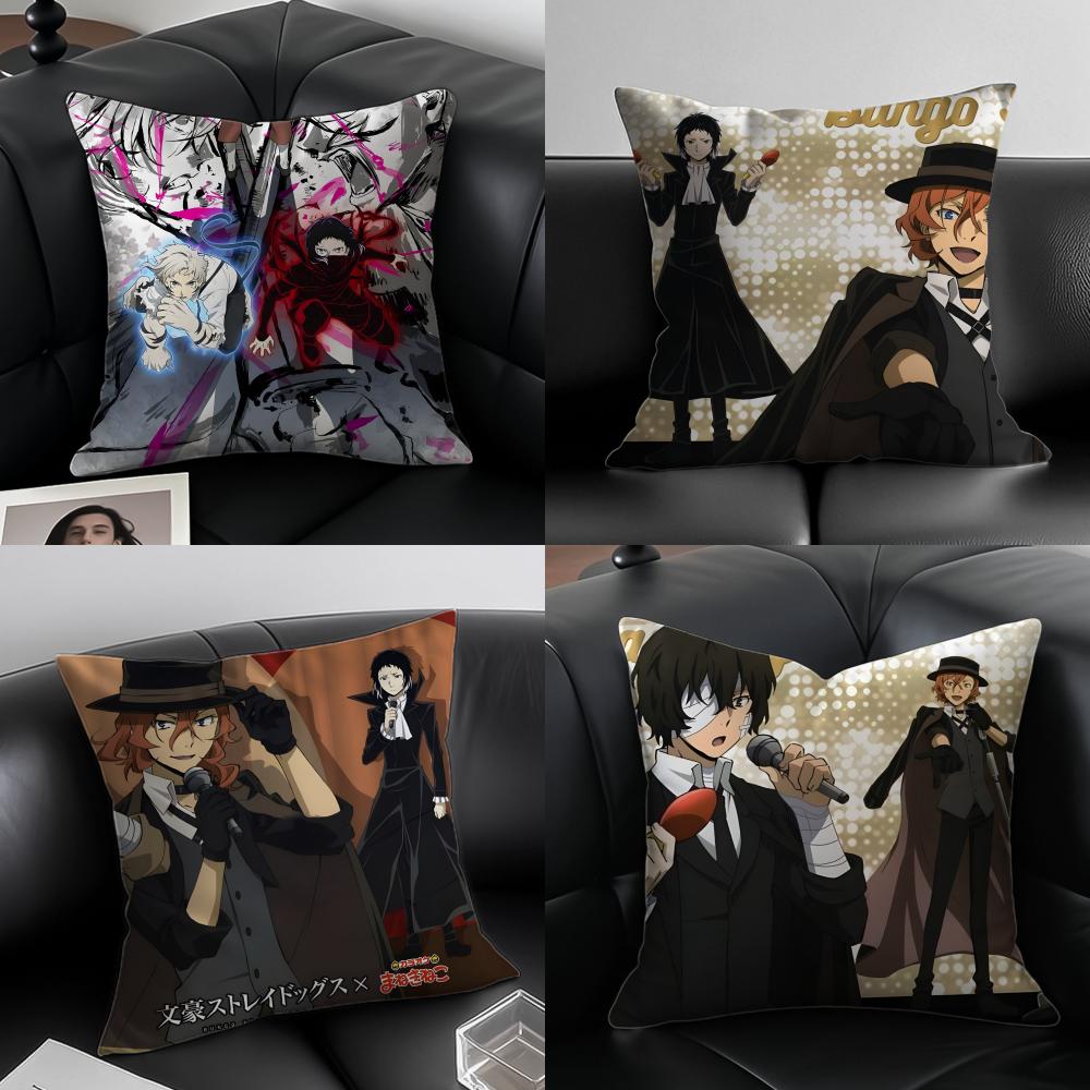 Classic comics BBungo Stray Dogs Cushion Cover Pillow Case Antidustmite Invisible zipper silky plush cushion