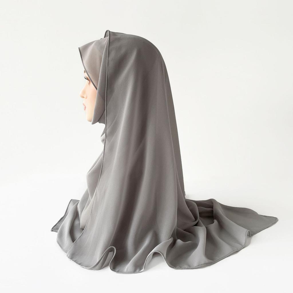 Malaysischer einfarbiger Ethno-Stil Satin langer Schal Monochrom Perle Chiffon Kopftuch