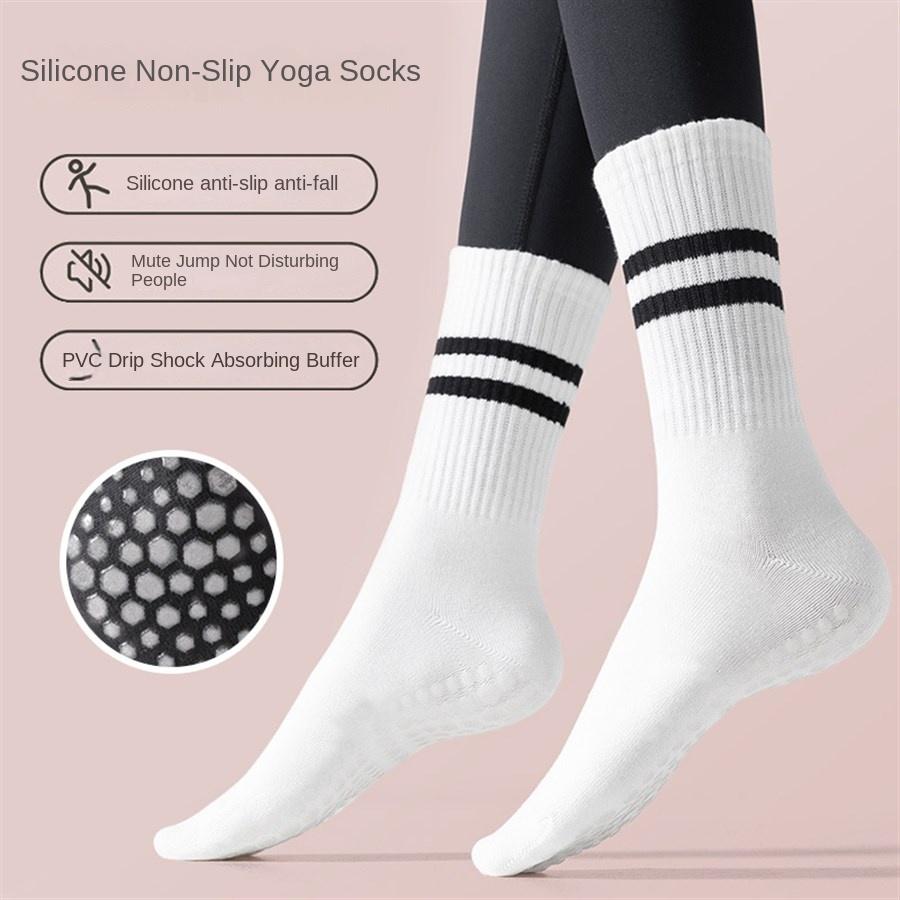 1 Pair of Women's Yoga Socks Skipping Rope Sports Pilates Indoor Anti Slip Floor Double Bar Mid Leg Socks