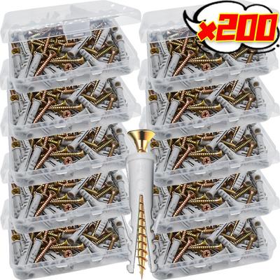 50/200x Self Tapping Metal Expansion Tube Fasteners Bolt Metal Plastic Self Drilling Wall Plug Screw for Concrete Bricks Stone