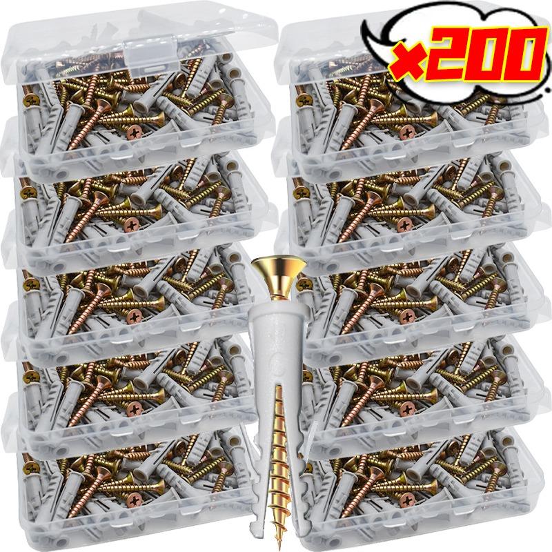 50/200x Self Tapping Metal Expansion Tube Fasteners Bolt Metal Plastic Self Drilling Wall Plug Screw for Concrete Bricks Stone