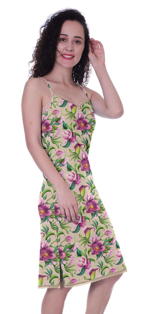 Moomaya Printed Spaghetti Strap Nightgown For Women  s Lace V-Neck Sleepwear