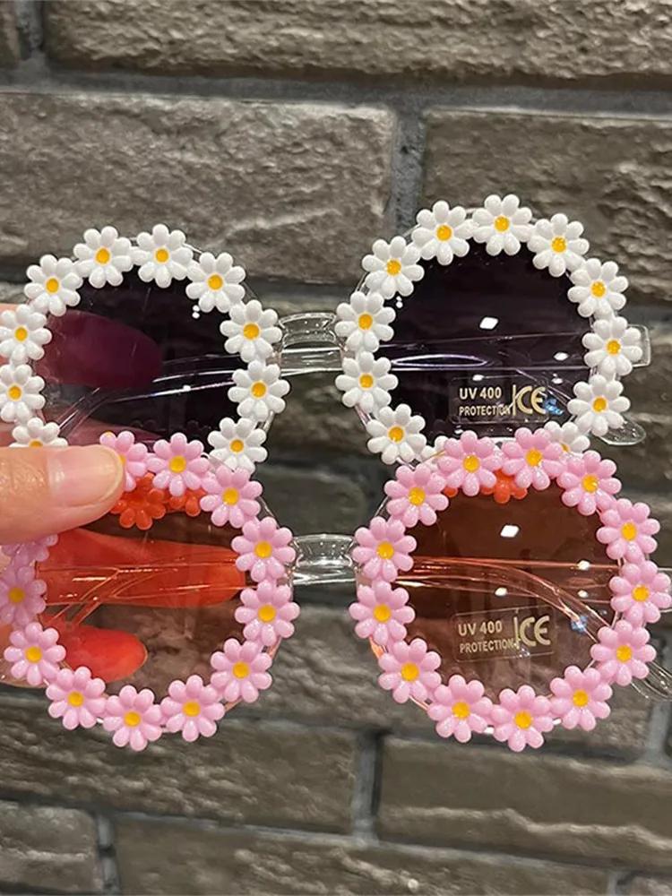 Round Sunglasses For Girls Boys Floral Frame Baby Sun Glasses Outdoor Sun Protection Eyewear Uv400 Protection Shades Eyewear
