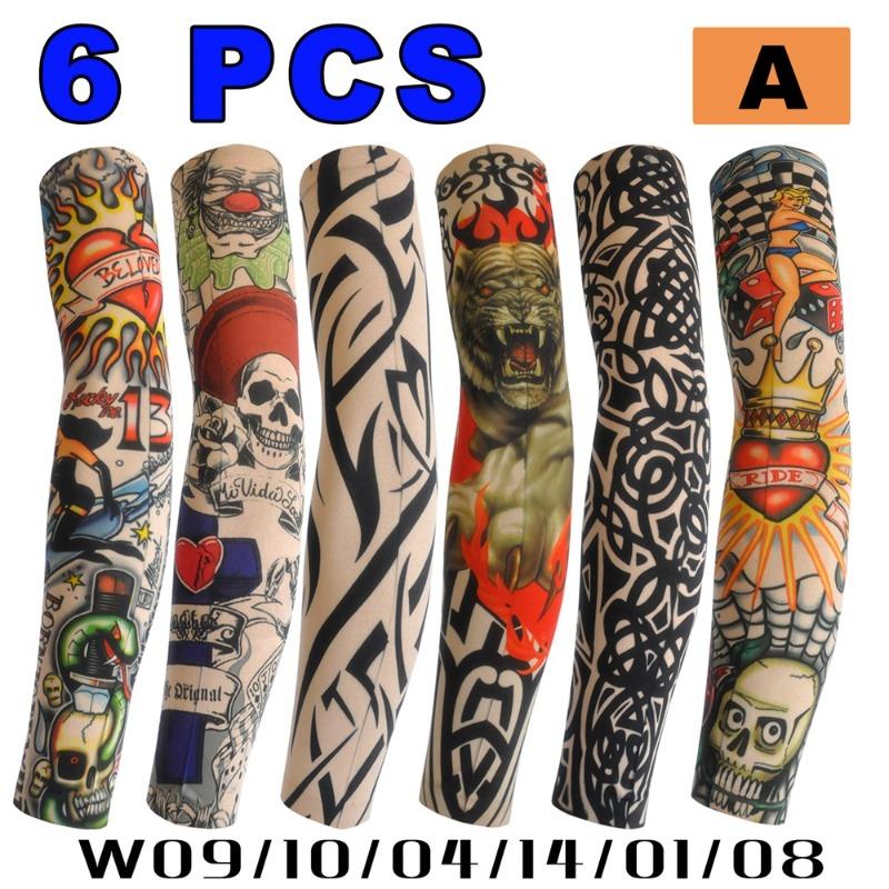 6pcs Unisex Tattoo Arm Sleeves To Cover Arms Sun Protection UV Protection Cool Tattoo Print Sleeve for Outdoor Cycling