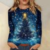 3D Christmas Snowflake Gradient Print Round Neck Long Sleeve T-shirt Casual Long Sleeve Top Party Loose Women's Top