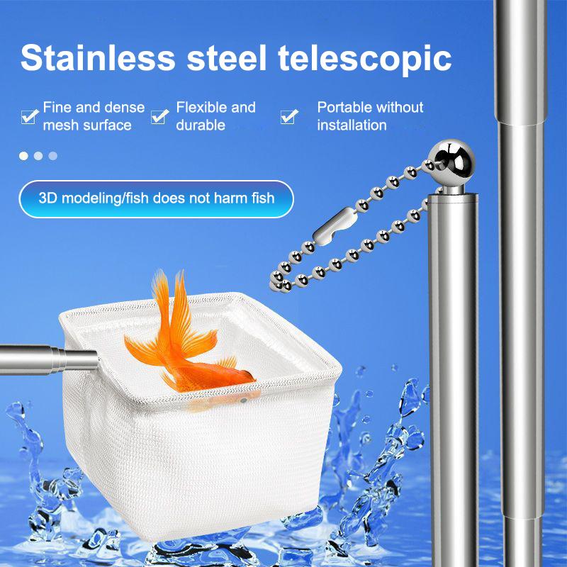 Flexible Aquarium Fish Tank Catch Net Fishnet Retractable Fish Scoop Long Handle Cleaning Tool Stainless Steel Catching Fishnet