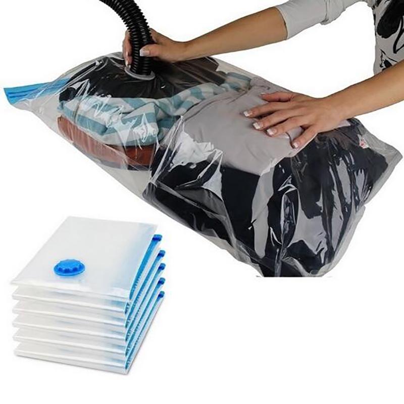 1PC/5PCS Vacuum Compression Space Saving Storage Bags With Valve Foldable Clothing Sealed Packing Bag For Blankets Travel