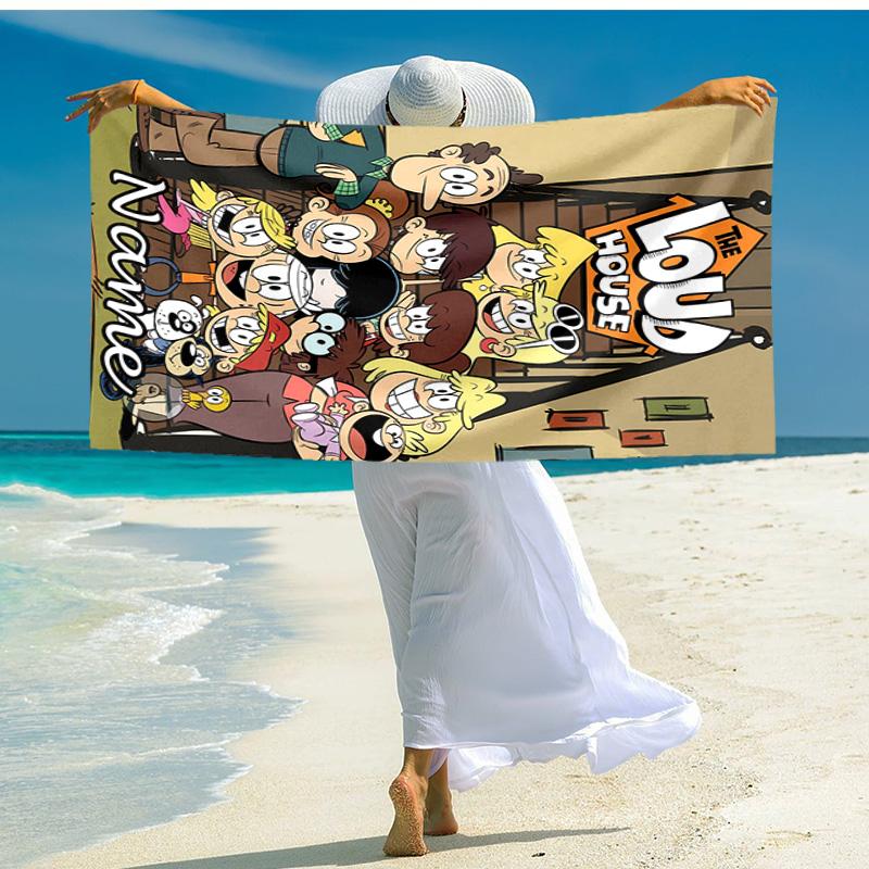 Personalized customized proof beach towel with The Loud House pattern - soft, absorbent,quick-drying,perfect swimming,camping&bathing