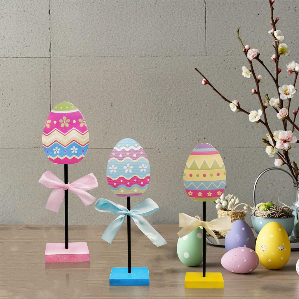 3-piece Set Of Easter Egg Colored Bow Decoration Desktop Decoration With Festive Atmosphere