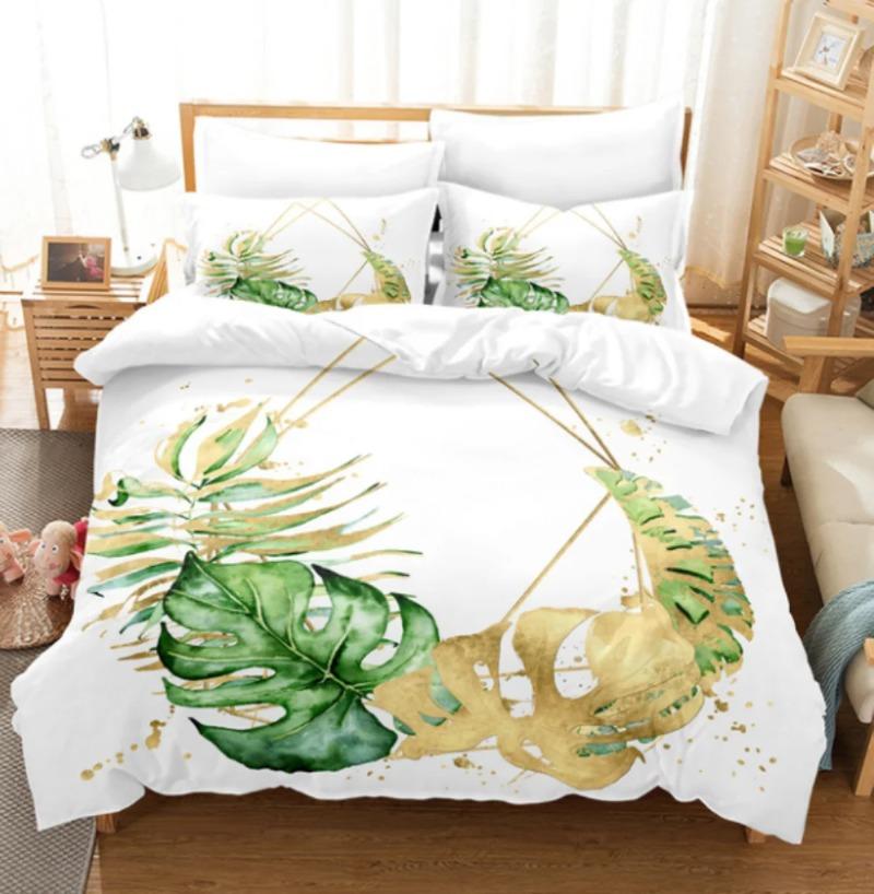 Super Soft White Bedding Set Green Fresh Winter Plantain Leaves Duvet Cover Sets Kids Adult Queen King Housse De Couette 220x240