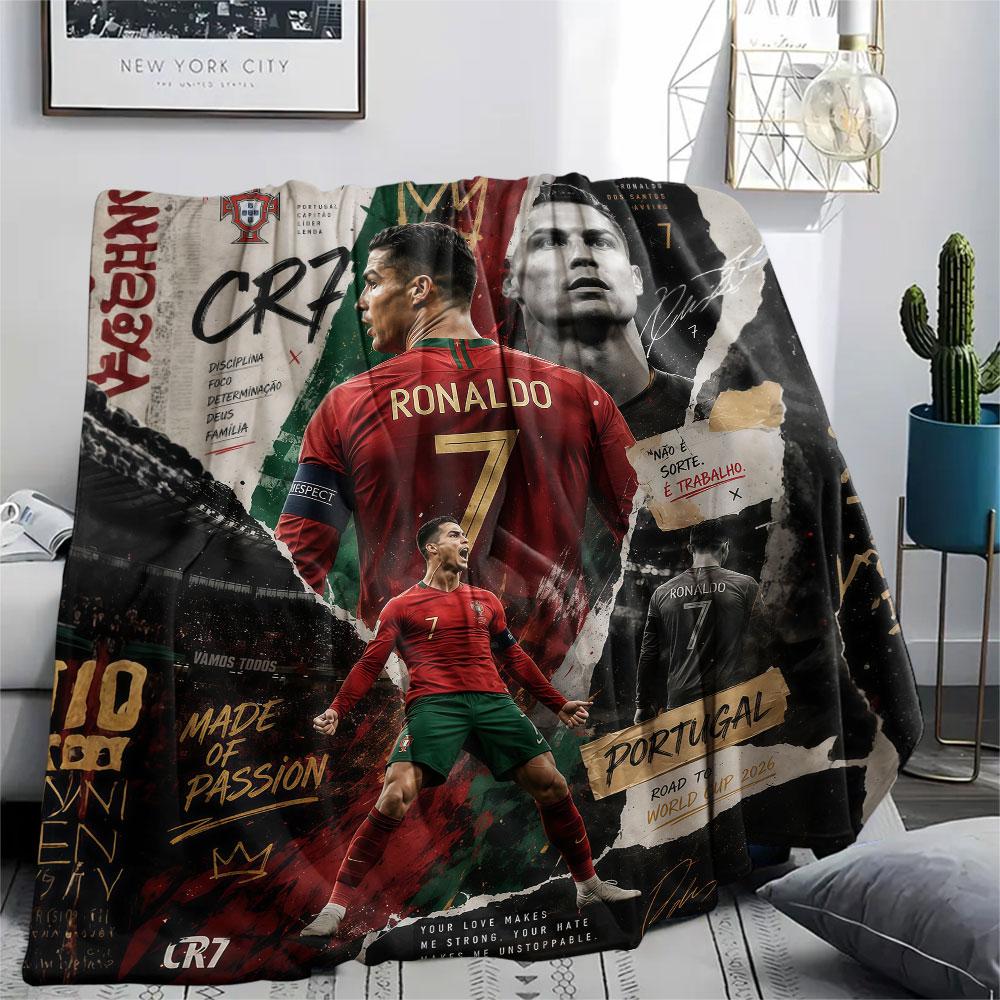1PC Portugal National Football Logo Patterned Flannel Blanket Suitable For All Seasons for Home Decor Warmth and Comfort Gifts Holiday Present