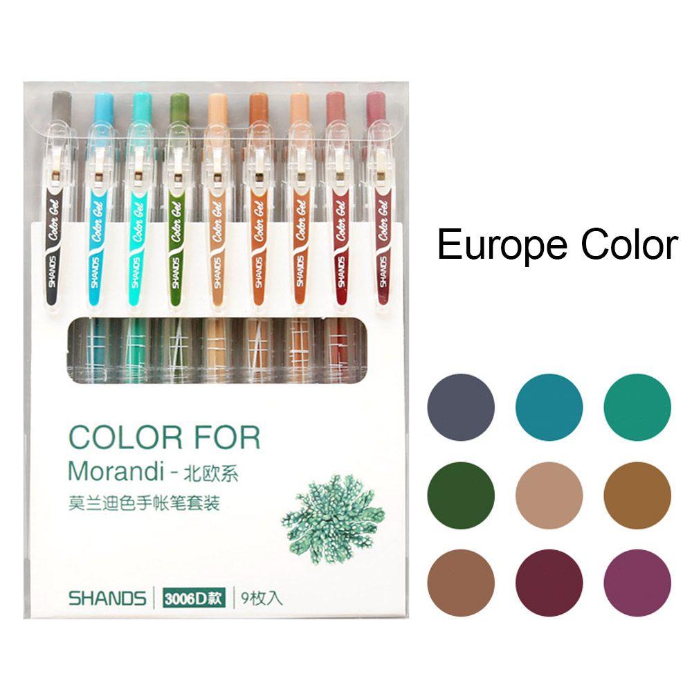 

9 PCS/Set Students Writing Tools Press Type Morandi Colored Ballpoint Pens Gel Pens Set Fountain Pen Marker