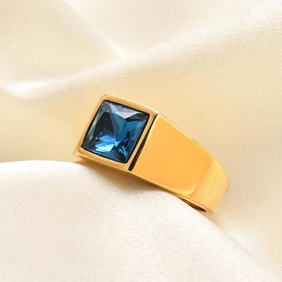 Anello da donna quadrato in oro 18K con zirconi multicolore retrò in acciaio inossidabile