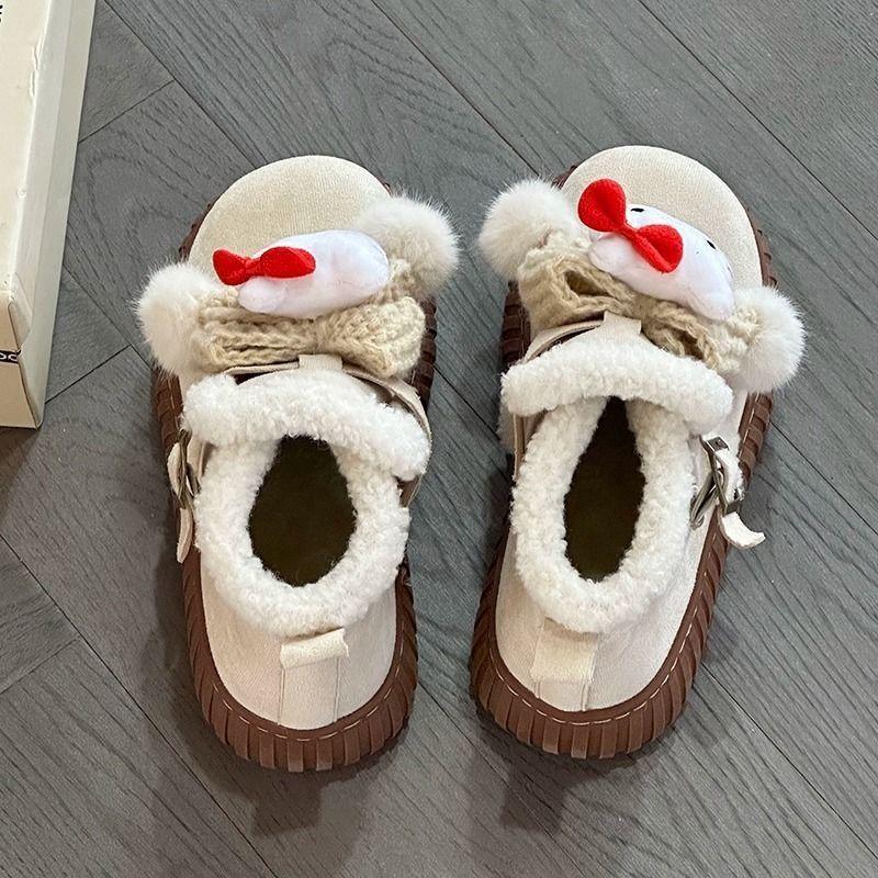 Platform bread shoes women's new winter Velcro velvet warm ins warm big head cotton shoes