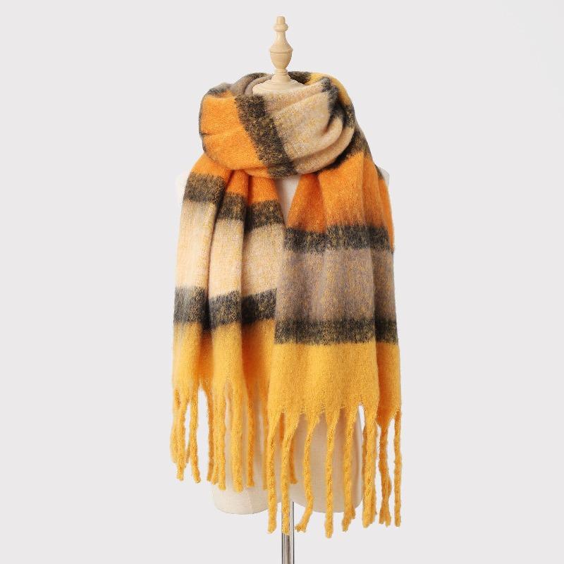 Color matching striped fringed scarf women's autumn and winter high-end mohair color warm versatile scarf shawl