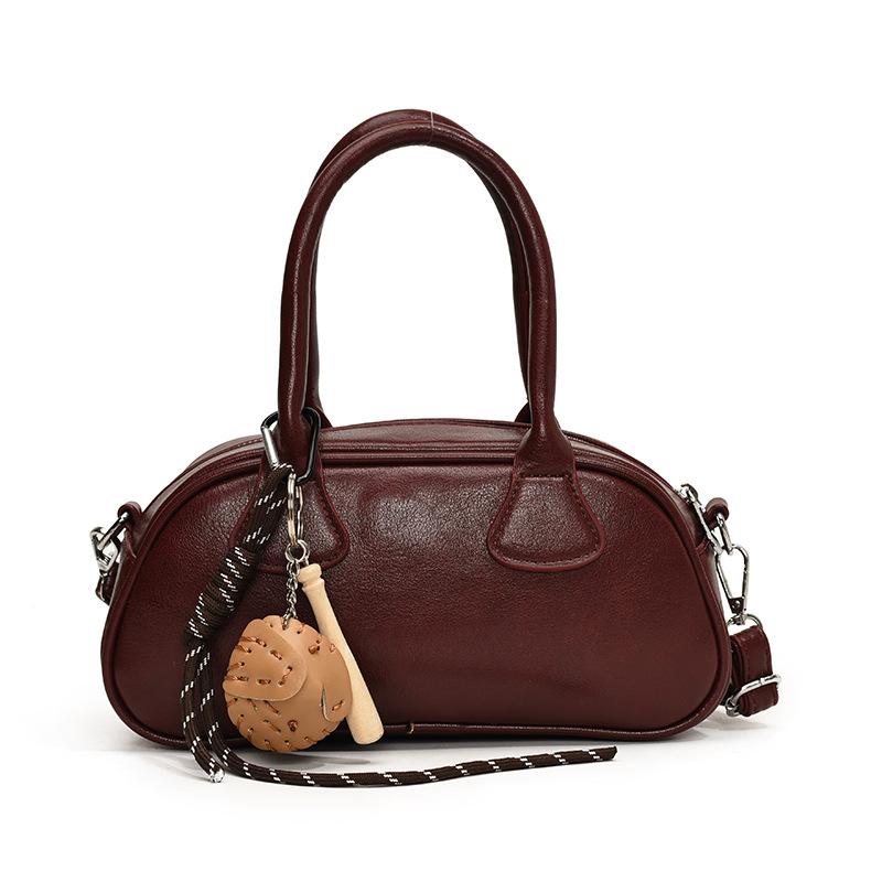 Premium Sense Retro Small Bag Women'S Fashion Simple Bowling Bag Maillard Style Shoulder Messenger Bag