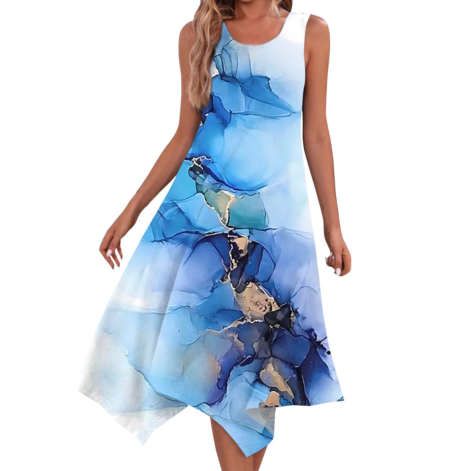 

Женское повседневное модное платье миди без рукавов с круглым вырезом и нерегулярным подолом XXL