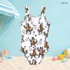 Girls Sleeveless Scoop Neck Wide Straps One Piece Swimsuit Cartoon Wolf Printed White