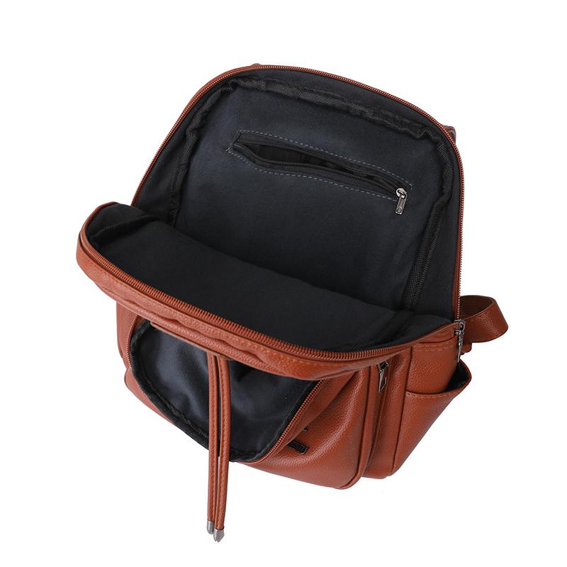 Women's Solid Color Schoolbag Large Capacity Soft Leather Backpack Female Travel Bag