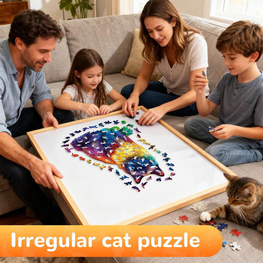 Cat Shaped Wood Puzzle 201 Pieces Bedroom Decoration Decorative Jigsaw Puzzle for Adults Teens Cat Lovers Collectors Family
