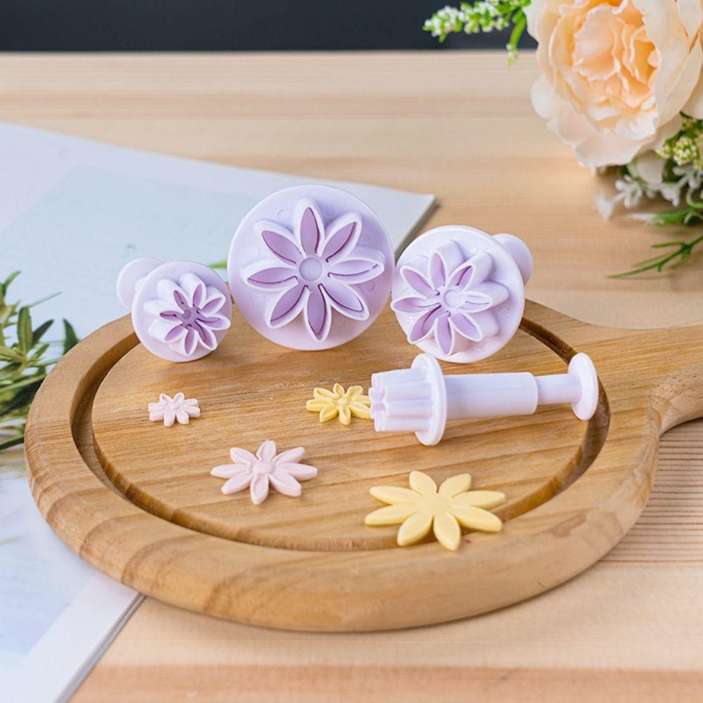 

4pcs Plastic Daisy Cake Plungers Flowers Shaped Cookie Cutters Home