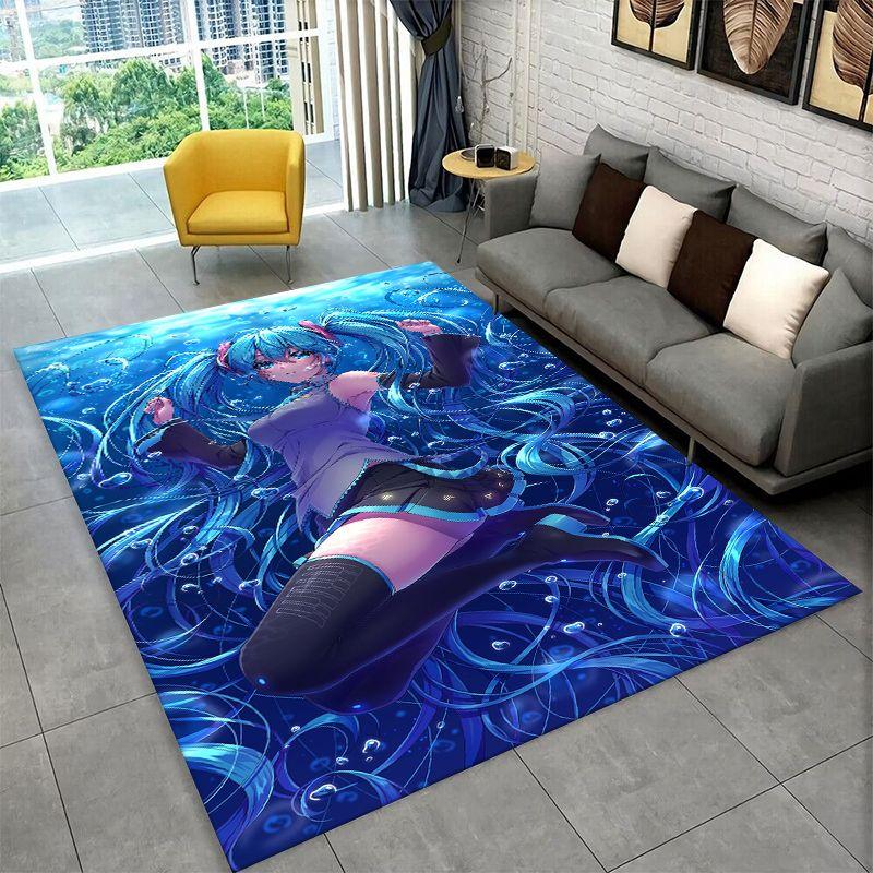 Music Girl M-MIKU Cartoon Carpet Rug for Playroom Bedroom Living Room Sofa Home Decor,kid Game Area Rug Non-slip Floor Mat