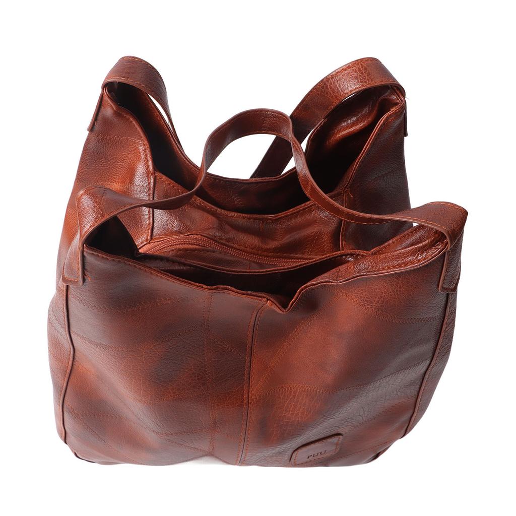 PU Leather Shoulder Bag Women Fashionable Elegant Large Capacity Zipper Handbag with Magnetic Snap Brown Free Size