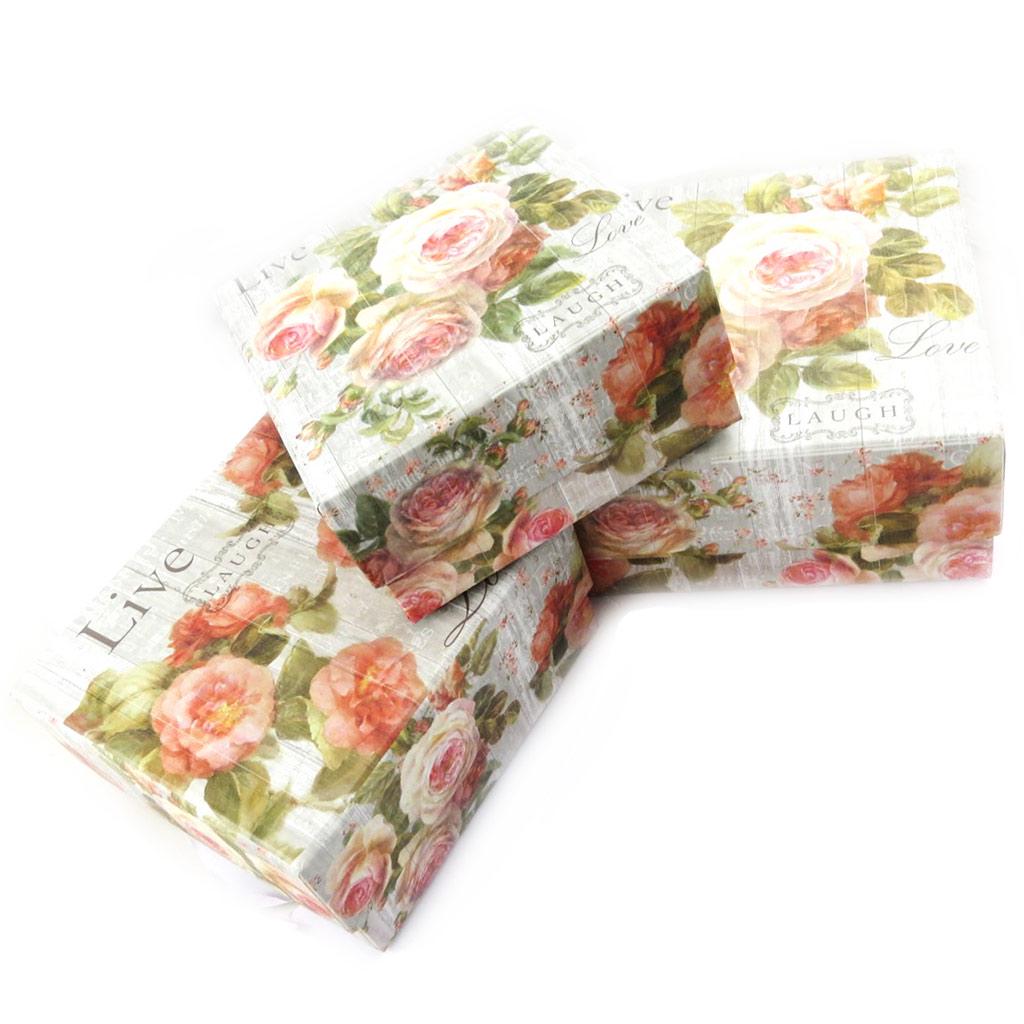 Les Trésors De Lily [L7286] - Sett med 3 nestbare bokser 'Botanisk hage' grå rosa - 185x90 mm