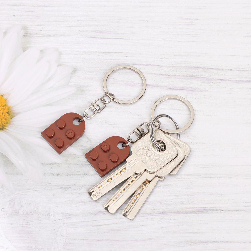 2PCS Love Heart Cute Couples Friendship Building Block Key Ring Key Buckle Heart Pendant