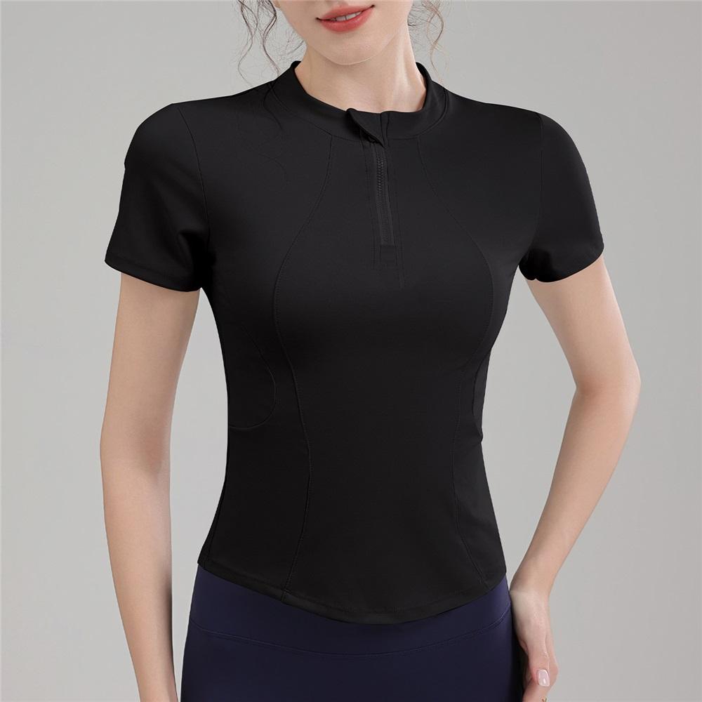 

Summer Quick Drying Fitness Top Elastic Slim Fit Half Zip Yoga Suit Running Training Breathable Sports T-shirt L чорний