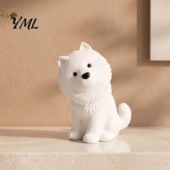 Car Interior Ornament Cute Sitting Samoyed Dog Figurine, 3D Printed Smiling Puppy Statue, Healing Desk Animal Desktop for Home Decor, Gift Lovers