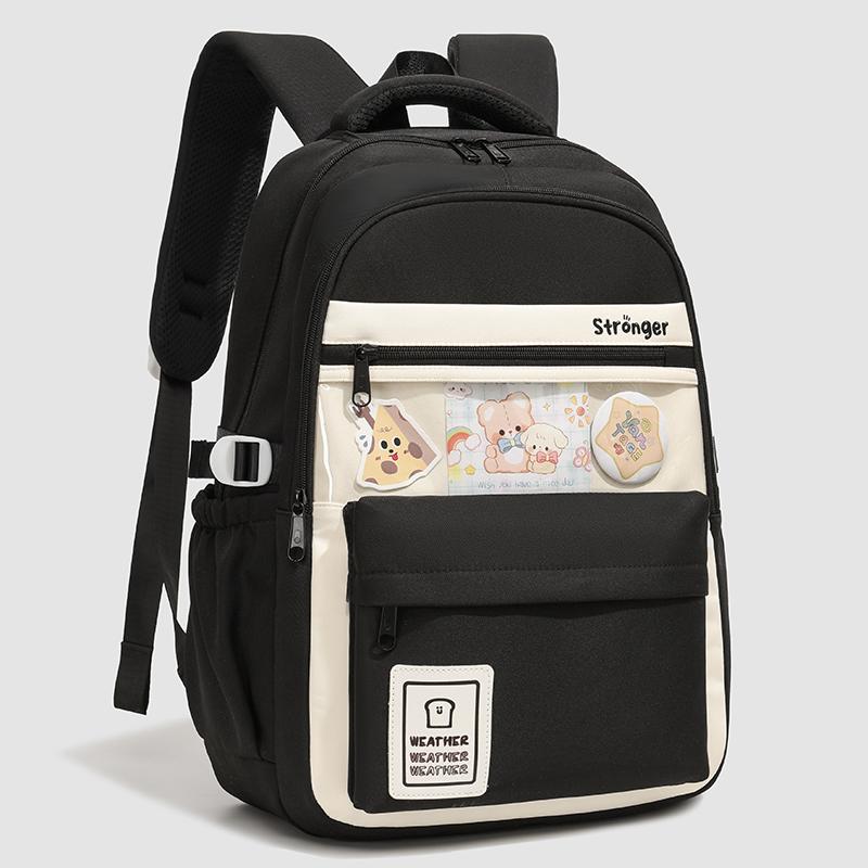 

Рюкзак с контрастной строчкой для учеников средней школы, школьный рюкзак, женский легкий рюкзак чёрный