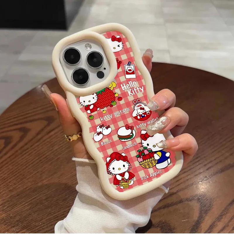 Hello Kitty Chain Case For Iphone 17 Pro Max 16 15 14 13 12 11 Pro Max 17 Air 16e 14 16 15 Plus 16+ Phone Casing Cute Wave TPU