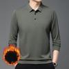 Men's Fleece-Lined Long-Sleeve POLO Shirt, Winter Pineapple Plaid Solid Color Sweatshirt