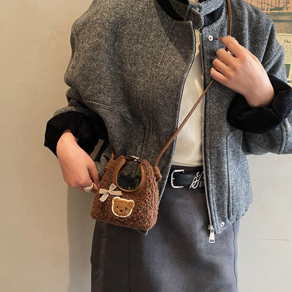 Cute Plush Crossbody Bag Cartoon Mini Shoulder Bag Creative Bear Bow Handbag  Kids