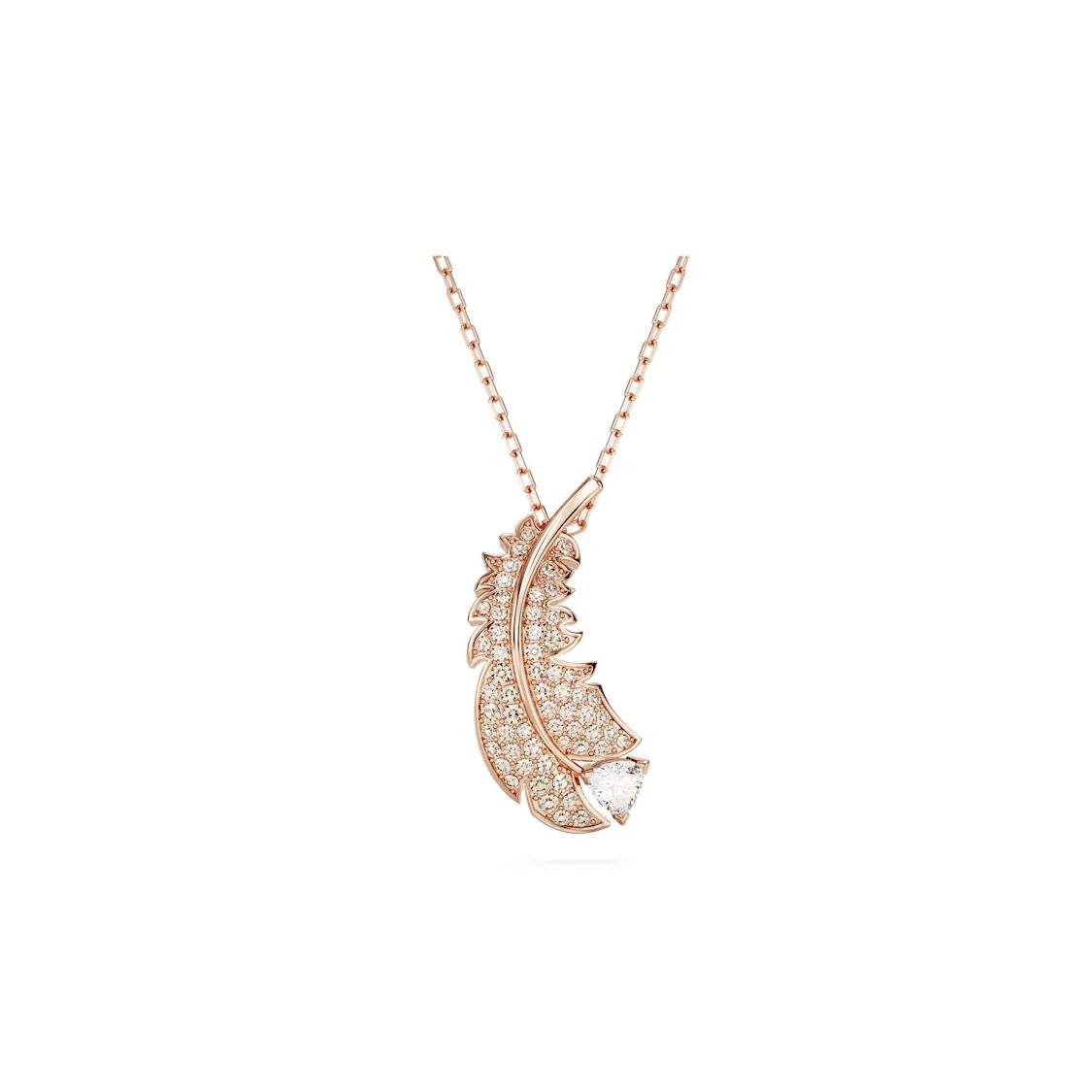 Swarovski Feather Shaped Pendant Imitation Crystal Necklace Women necklace Rose-Gold 5663483 Box (Random Color)