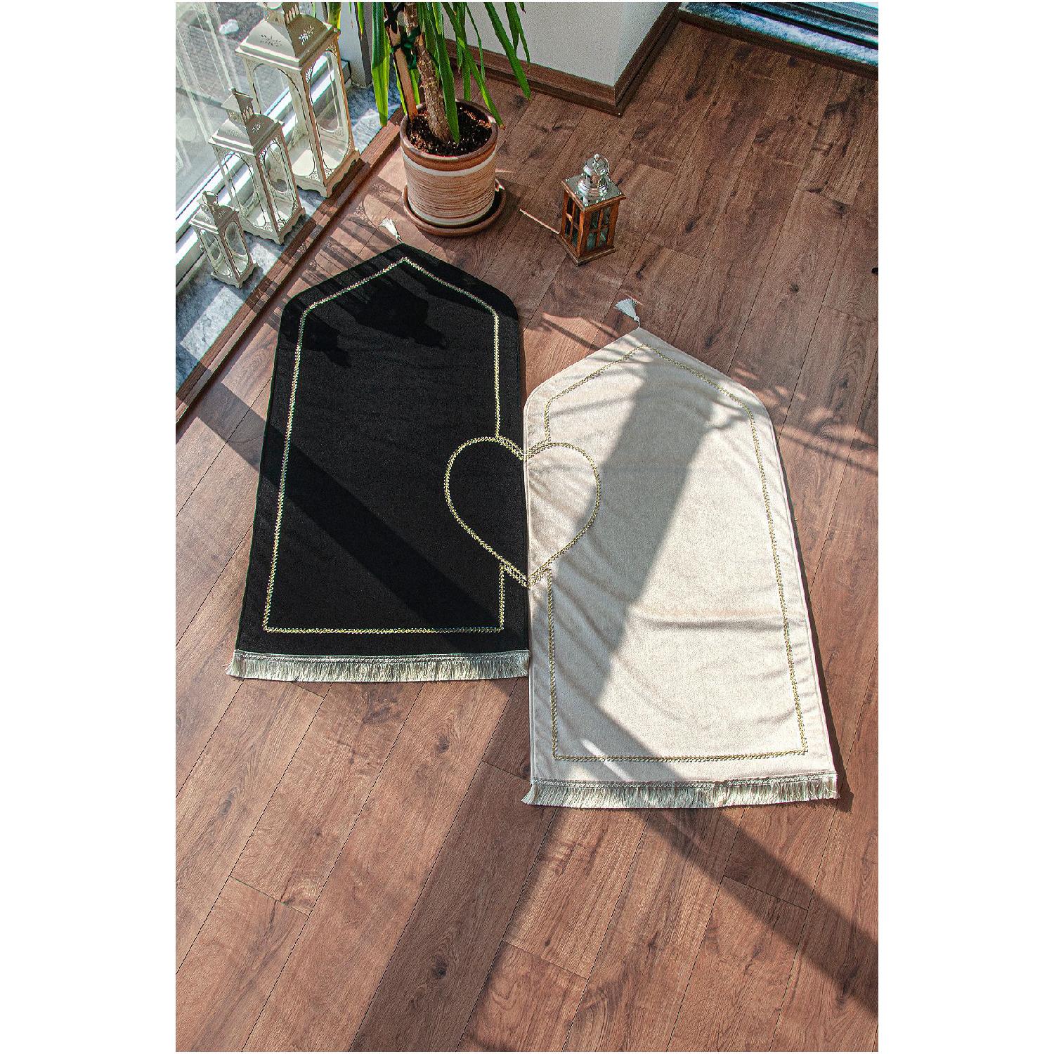 

Special For Couples Sponge Soft Textured Velvet Heart Prayer Rug Set Black Cream 67 x 120 вершковий