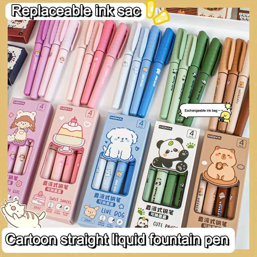 4Pcs Quick-drying Capibara Fountain Pen Replacable Ink Fountain Pens Writing Stationery Studengt