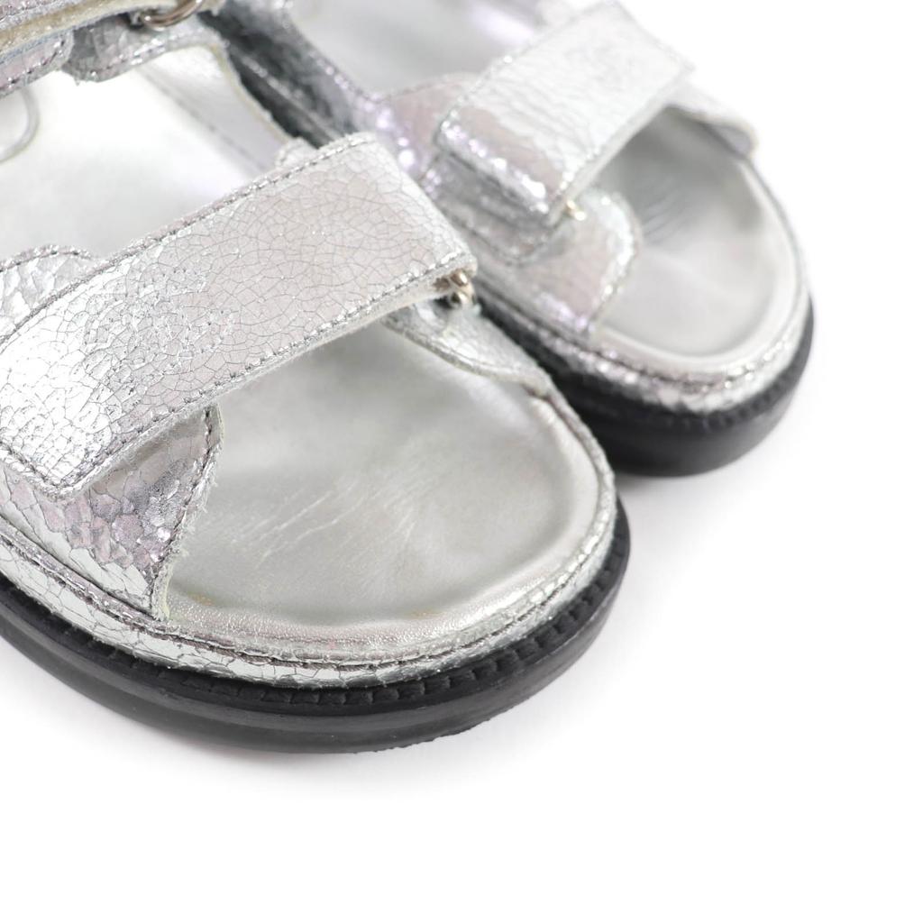 Excellent CHANEL Sandals Silver leather Women 37 G31857 Used
