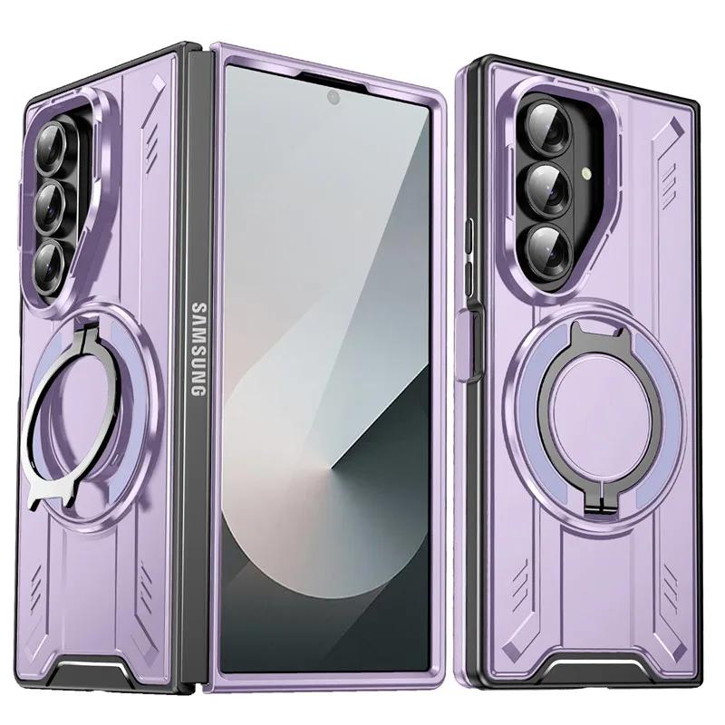 Armor Case For Samsung Galaxy Z Fold 7 5G Slide Camera Protection Phone Case for Galaxy Z Fold 6 Magnetic Ring Holder Cover