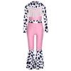 Kids Western Cowboy Costume Long Sleeve High Waist Bodysuit Fringe Cow Print Flared Jumpsuit Halloween Outfit