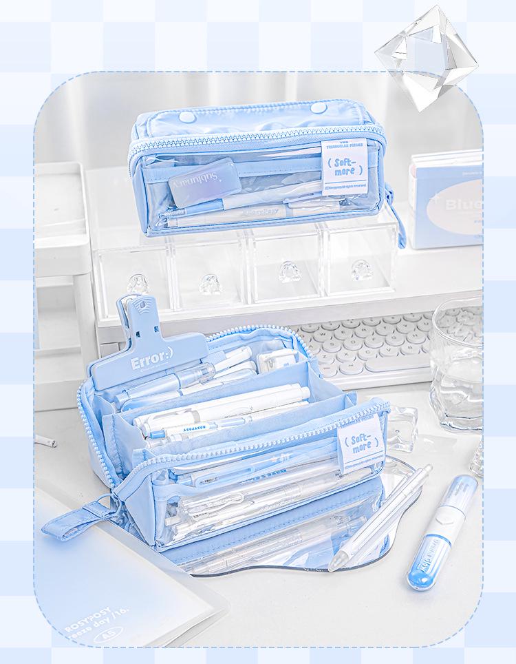 RosyPosy Transparent Prism Pencil Case: Spacious, Triple-Zipper Design for Students