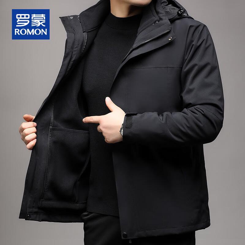 ROMON Men's 3-in-1 Winter Outdoor Hooded Jacket with Detachable Fleece Liner