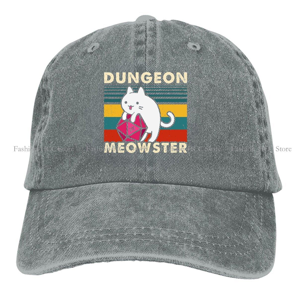Pure Color Dad Hats Dungeon Meowster Funny Tabletop Gamer Cat D20 Hat Sun Visor Baseball Caps DND Game Peaked Cap One Size
