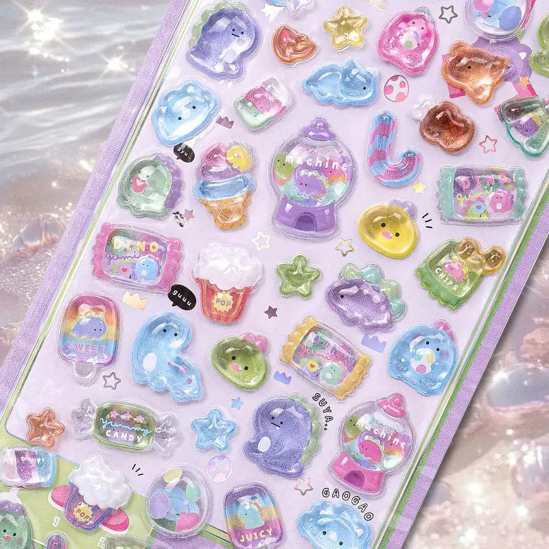 3D Kawaii Cartoon Relief Sticker Cute Crystal Jelly Patch Mirror Scrapbook for Mobile Phone Case School Supplies Stationery