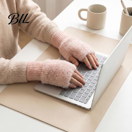 Solid Color Casual Winter Mittens 1 Pair Fingerless Gloves, Warm Half Finger Mittens, Thermal Protection Gloves for Soft Fuzzy Fleece Driving Writing