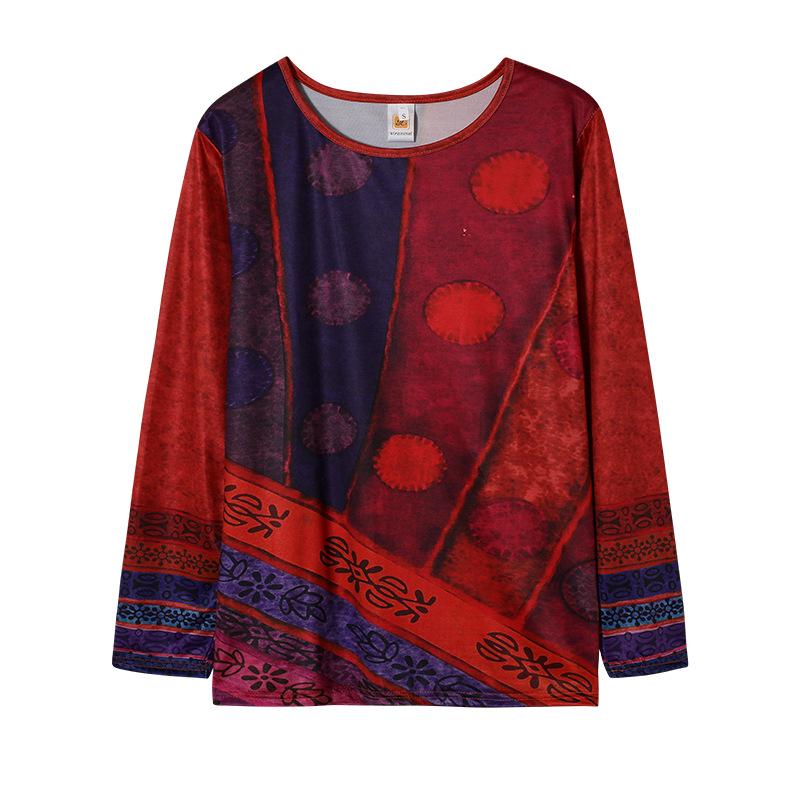 2024 Ethnic Style Women's Plus Size Loose Long Sleeve Print T-shirt Hoodie
