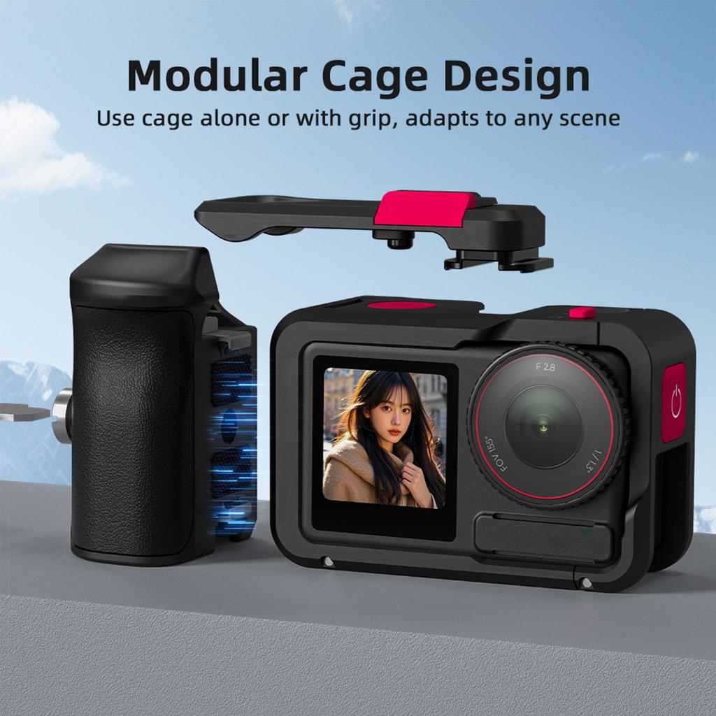 Metalen Kooi voor DJI Action 3/4/5pro Snelontgrendelings Aluminiumlegering Metalen Frame Koude Schoen Uitbreidingshandvat Grip Beschermend Frame